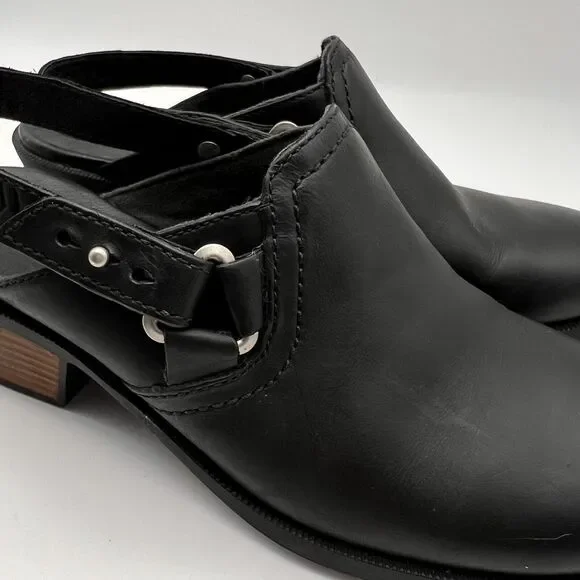 TEVA Foxy Black Leather Adjustable Slingback Mid Block Heel Clogs Women’s 7.5 - Picture 3 of 12